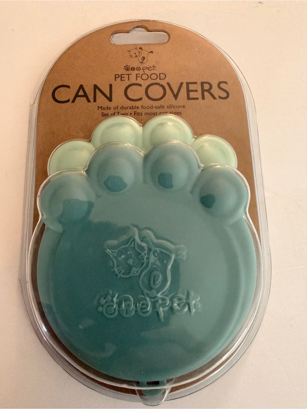 ORE Pet Food Can Covers Set of 2 Silicone Paw Print Light Blue Blue New